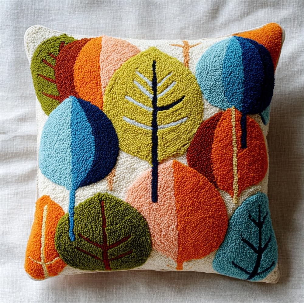 kitphoenix Latch Hook Cushion Kits for Adults Beginners Colorful Leaves