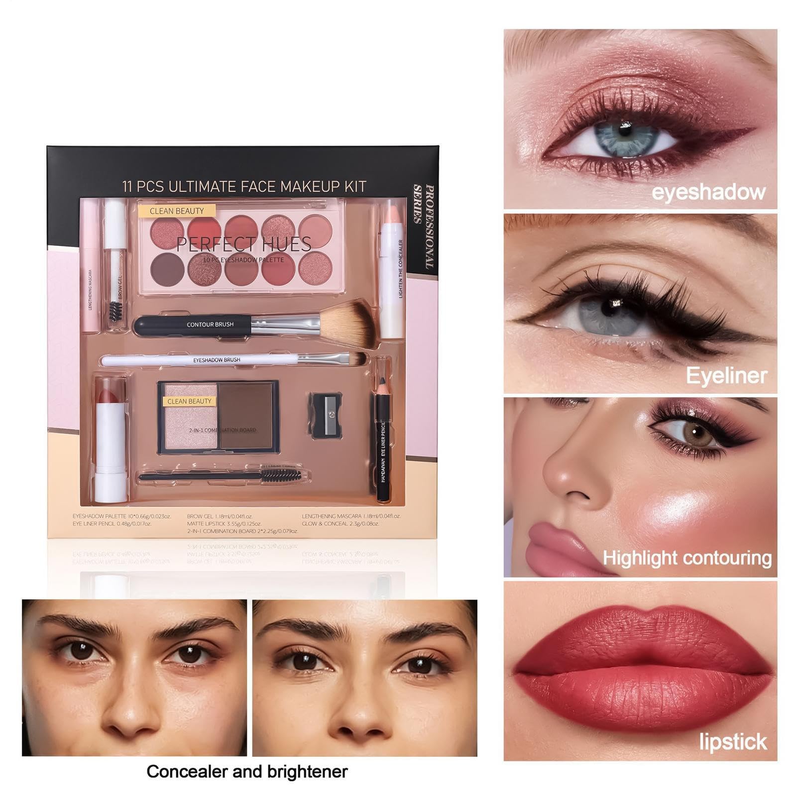 Kit trucco per adolescenti - Set regalo trucco per adolescenti, kit truccoo perr donne | 11 pezzi correttore evidenziatore ombretto mascara Dee pennello perr ciglia principianti