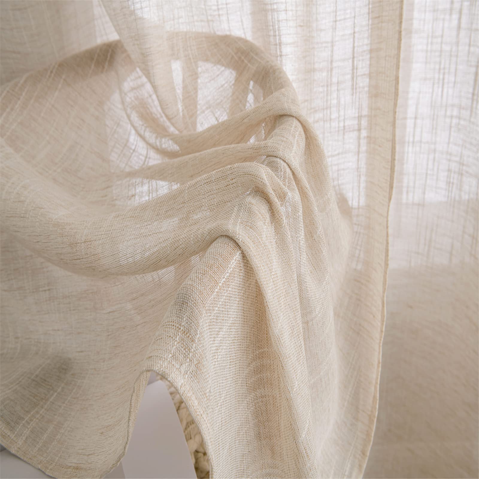 Rideau Voilage Lin 140x225 cm Lot de 2 Riz Blanc MIULEE