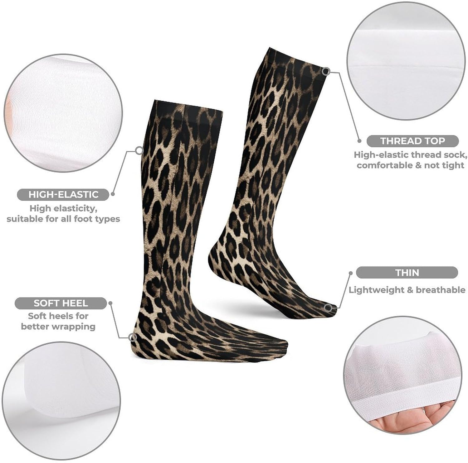 Black Leopard Print Women High Waist Fishnet Stockings Stretch Mesh Pantyhose Sexy Trendy Legwear for Daily Wear