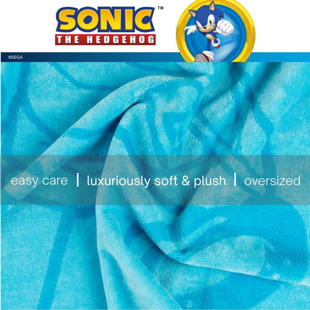 Franco Luxe Sonic The Hedgehog Super Soft Plush Oversized Cotton Jacquard Bath/Pool/Beach Towel, 64 in x 34 in, (Officially Licensed Product)
