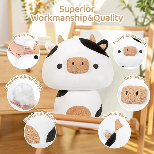 Miniatura 3 de Suave como una nube, almohada de felpa Kawaii de hongos de vaca blanca y negra, un coleccionable imprescindible para adultos jóvenes, perfecto para