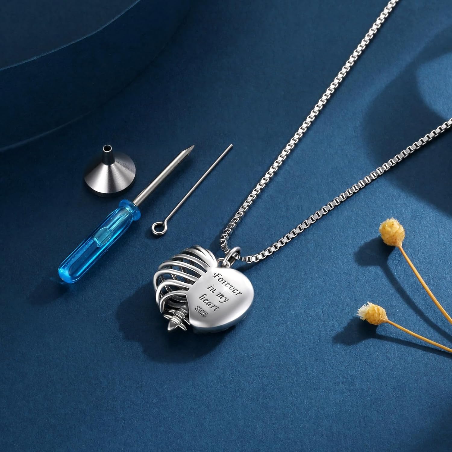 Heart Shape Rose Rib Cage Urn Necklaces for Ashes 925 Sterling Silver-Gothic Cremation Jewelry Memorial Gifts for Women