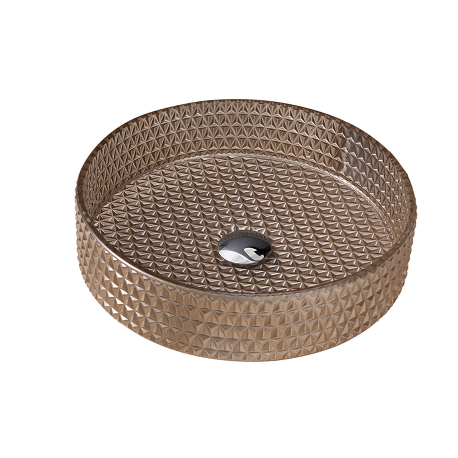 Vasque ronde marron clair en verre artistique avec bonde escamotable laiton