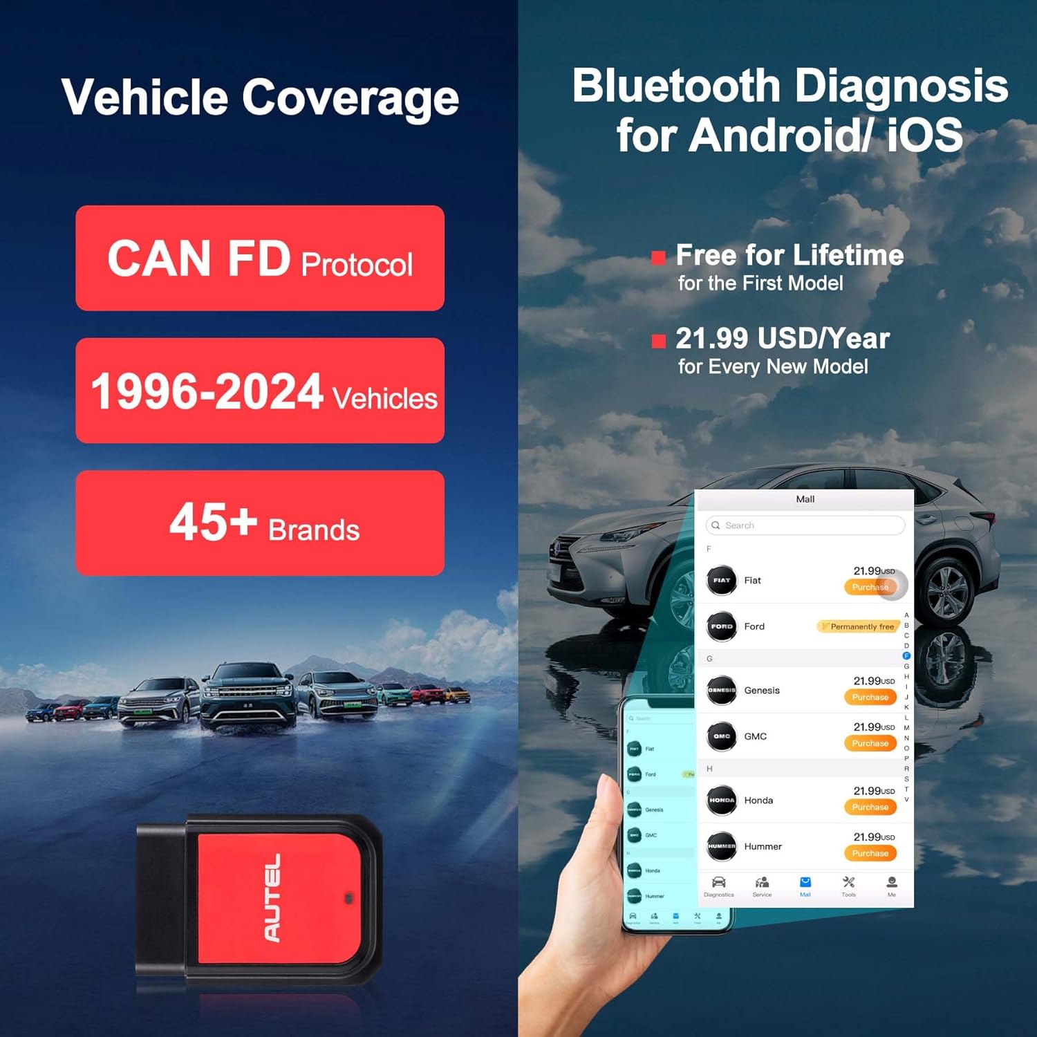 Autel MaxiAP AP2500 Code Reader, Bluetooth OBD2 Scanner, All System Diagnostic, Oil Reset, TPMS, EV Battery, BMS Reset, Upgraded AP200, OBDII 10 Tests, 45+ Car Brands, EV Battery, for Android/iOS