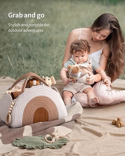 Miniatura 5 de Blissful Diary Organizador de pañales para bebé, cesta de pañales de cuerda de algodón, cesta de almacenamiento grande para niños y niñas recién