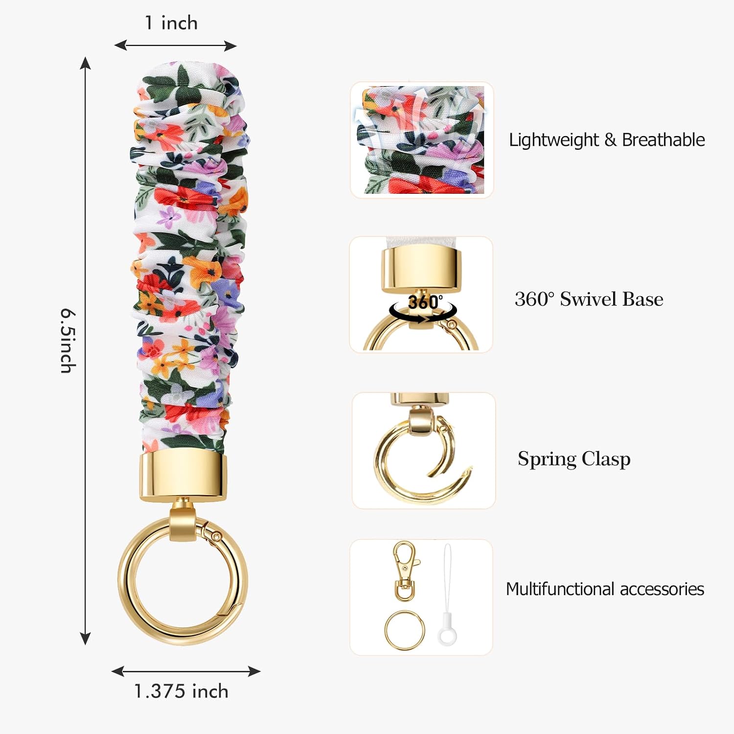 Junyuerly Stretchy Wristlet Keychain,Cute Key Chain for Car Keys,Scrunchie Key Ring Bracelet for Women Men