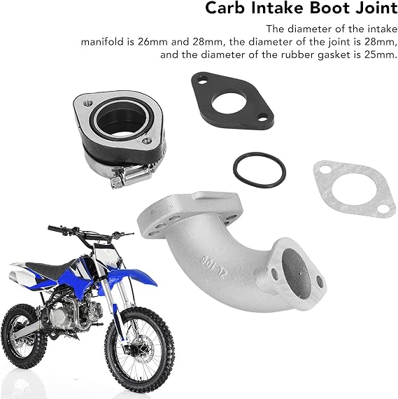 Carb Intake Manifold Pipe Kit, 26mm28mm Adapter Spacer Kit Boot Joint Adapter for 125cc 140cc 150cc 155cc 160cc 200cc 250cc Pit Dirt Bike Motorcycle