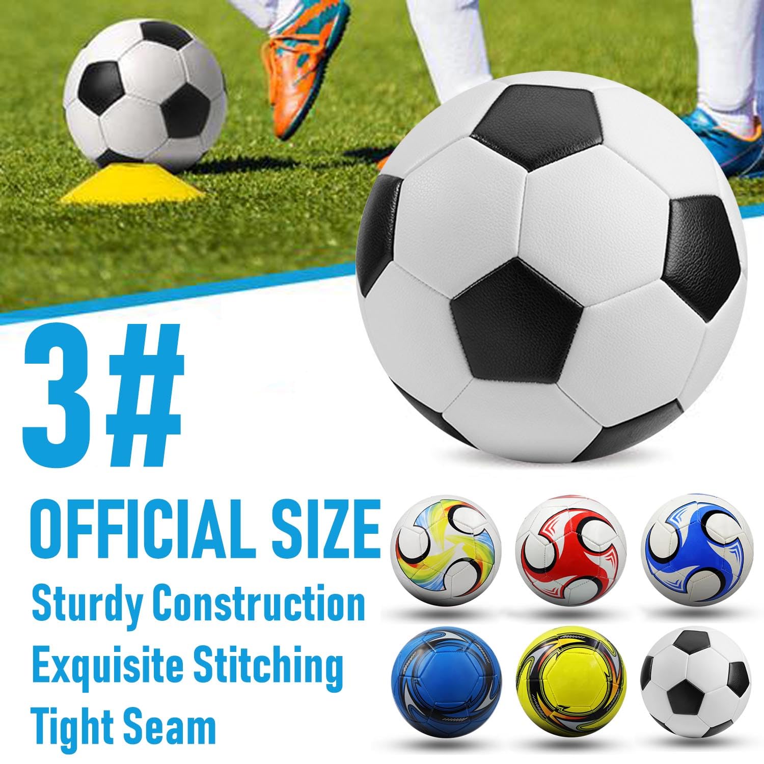 LonlyEagle 6-Pack Classic Soccer Balls Size 3 with Ball Pump and Net Bag, Training and Practice Soccer Balls for Adults