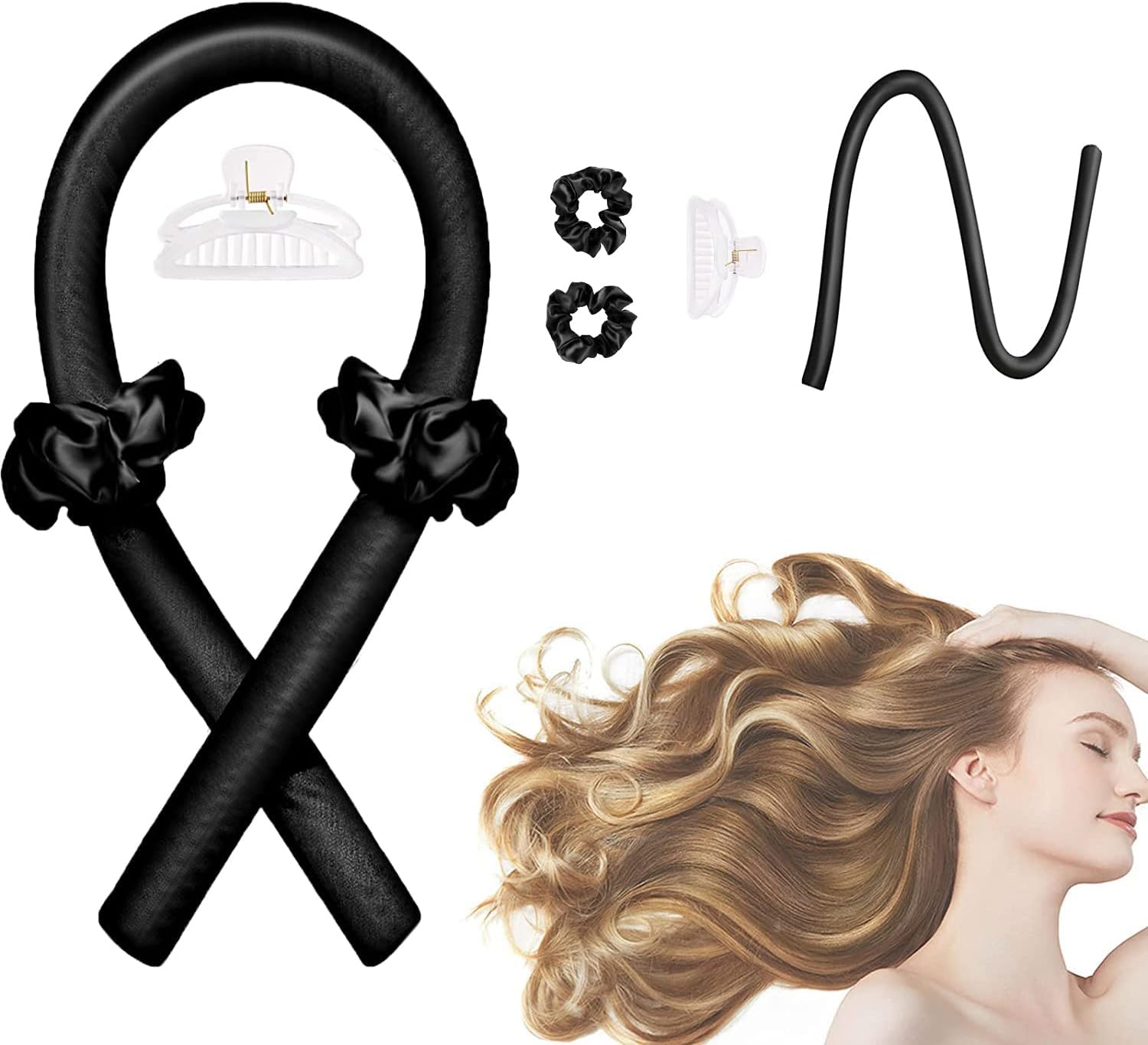 CORATED No Heat Curlers, Heatless Curls for Long Hair, Heatless Curling Rod Headband You Can Sleep In, Silk DIY Hair Styling Tools Kit