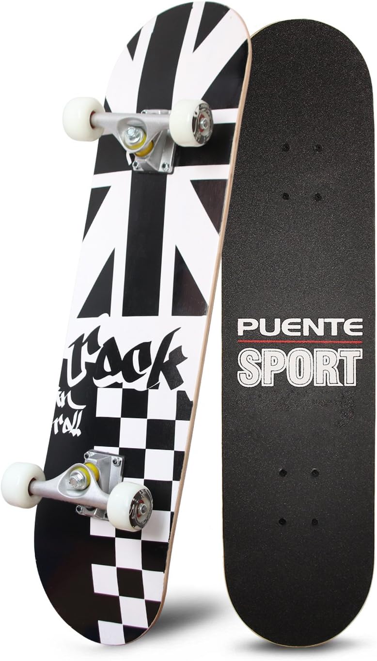 PUENTE 31" Skateboards Complete,Tricks Skateboard for Beginners & Pro- 7 Layer Canadian Maple Wood Double Kick Concave Skateboard