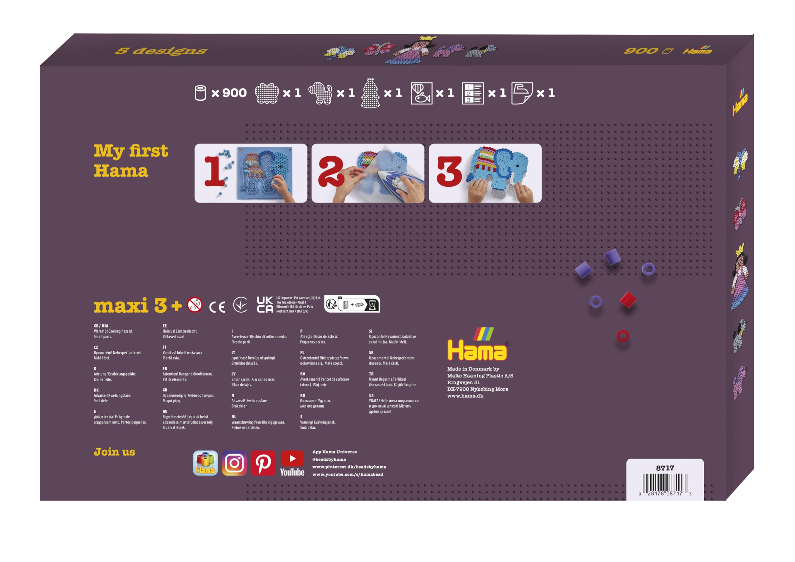 Hama Perlen 8717 Ironing Beads, Giant Gift Pack with Approx. 900 Maxi Beads, 3 Pin Plates, Motif Template, Ironing Paper, for Children from 3 Years