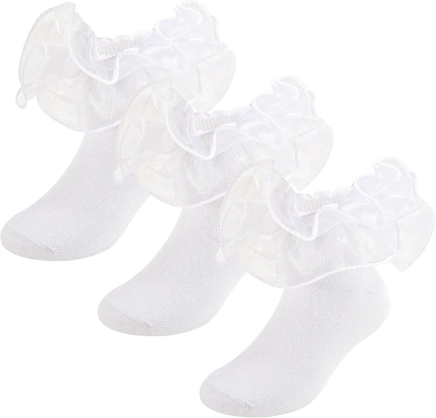 Girls Ruffle Socks Toddler Girl Lace Frilly Dress Socks Cute Church Pageant Sock with Big Ruffles for Baby Little Kid