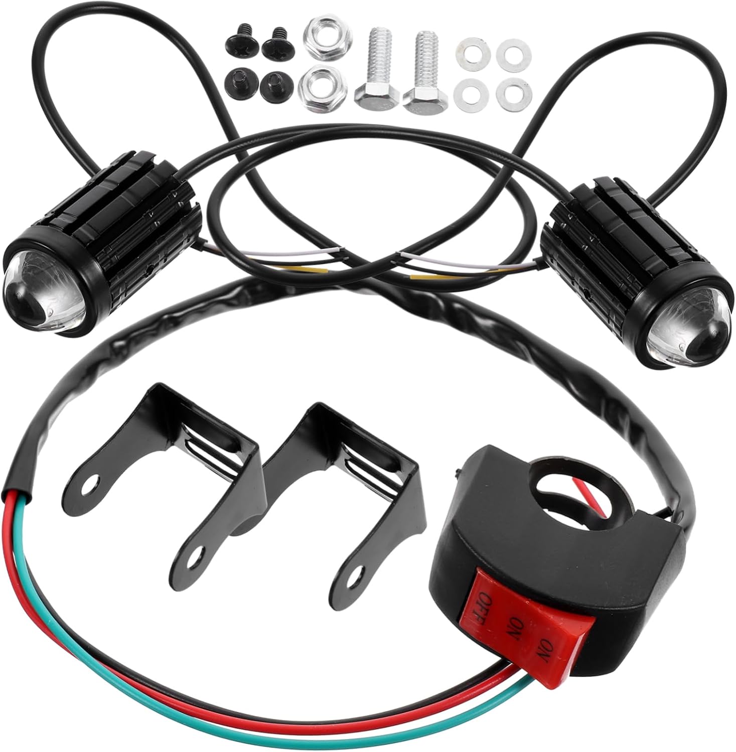 LED Motorcycle Headlight 12-80V Waterproof Dual Color Bright Light Kit for Motorbike Universal Fit High Visibility Driving Lights