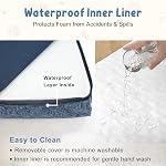 EMPSIGN Matelas de lit de chien réversible (Cool & Chaud), Doublures anti-eau, Couverture lavable en machine, Lit de caisse pour animaux de compagnie pour petits à grands chiens, Rosebud Fleece Grey/Canvas Navy