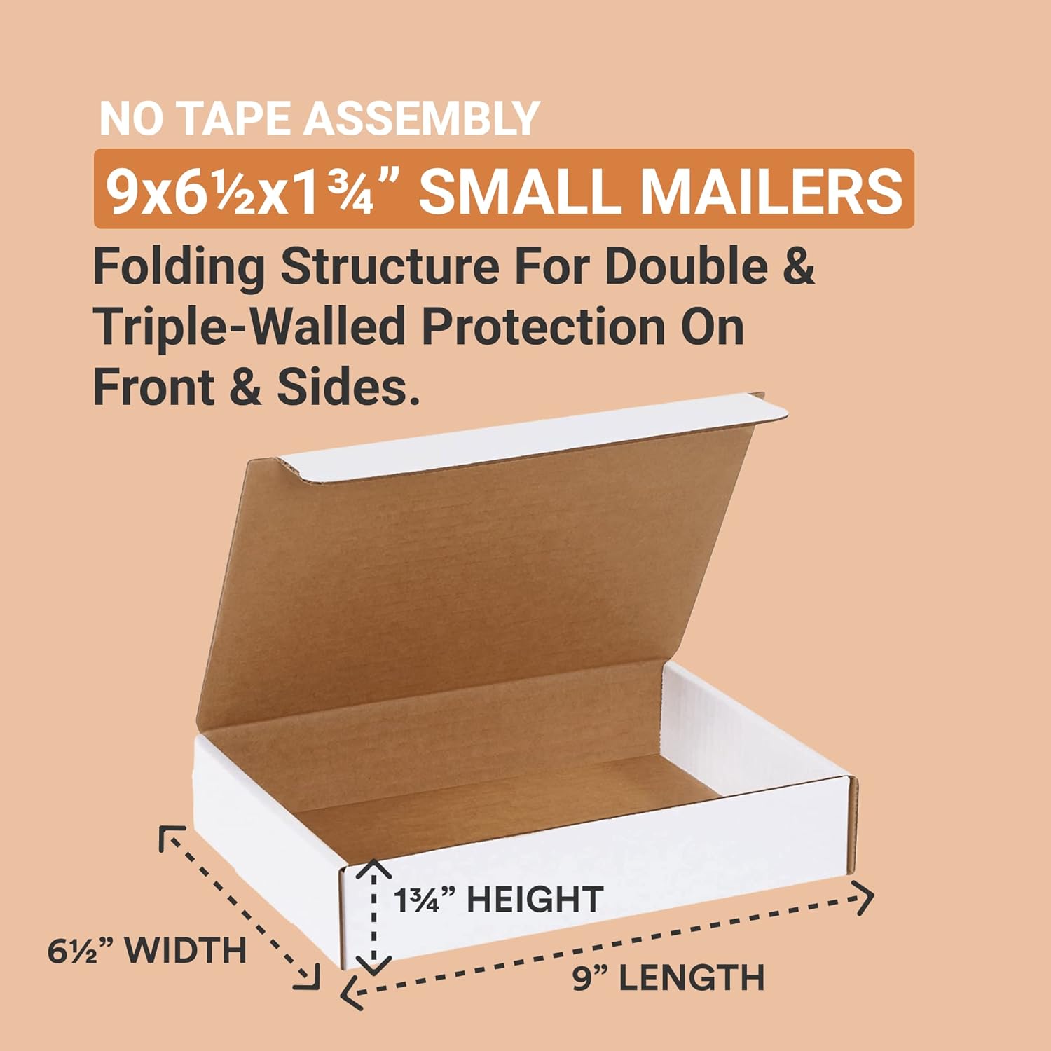 Box USA Shipping Boxes Small 9"L x 6.5"W x 1.75"H 50-Pack - Corrugated Cardboard Box for Moving, Mailing, Packing, Packaging and Storage