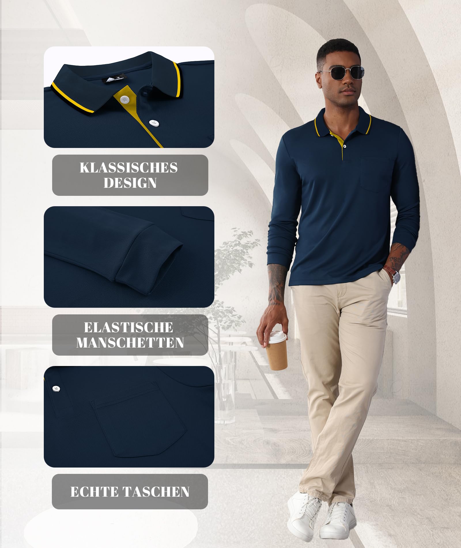 SwissWell Polo Homme Manches Longues Respirant et Léger Golf T-Shirt Sport Business Casual