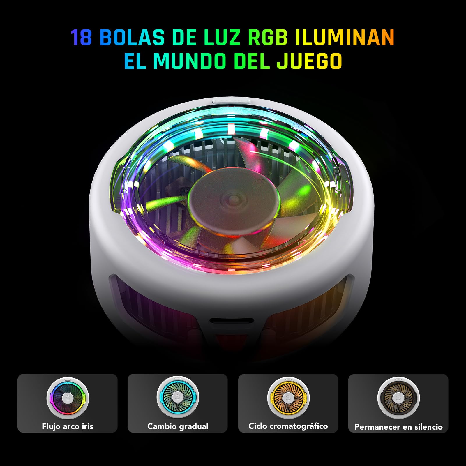 Black Shark FunCooler 5 Enfriador Magnético para Teléfonos Móviles para Juegos, Ventilador Portátil con luz RGB, Radiador para Teléfonos Móviles iPhone Magnetic Series/Android/tabletas/iPad (Blanco)