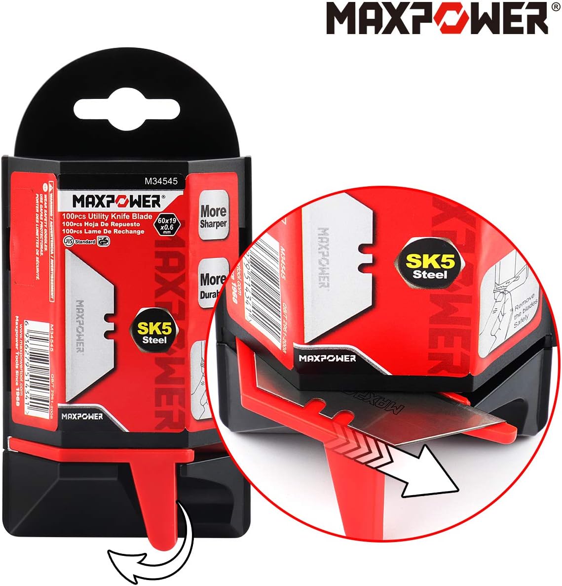 MAXPOWER 200-pieces Utility Knife Blades SK5 Steel