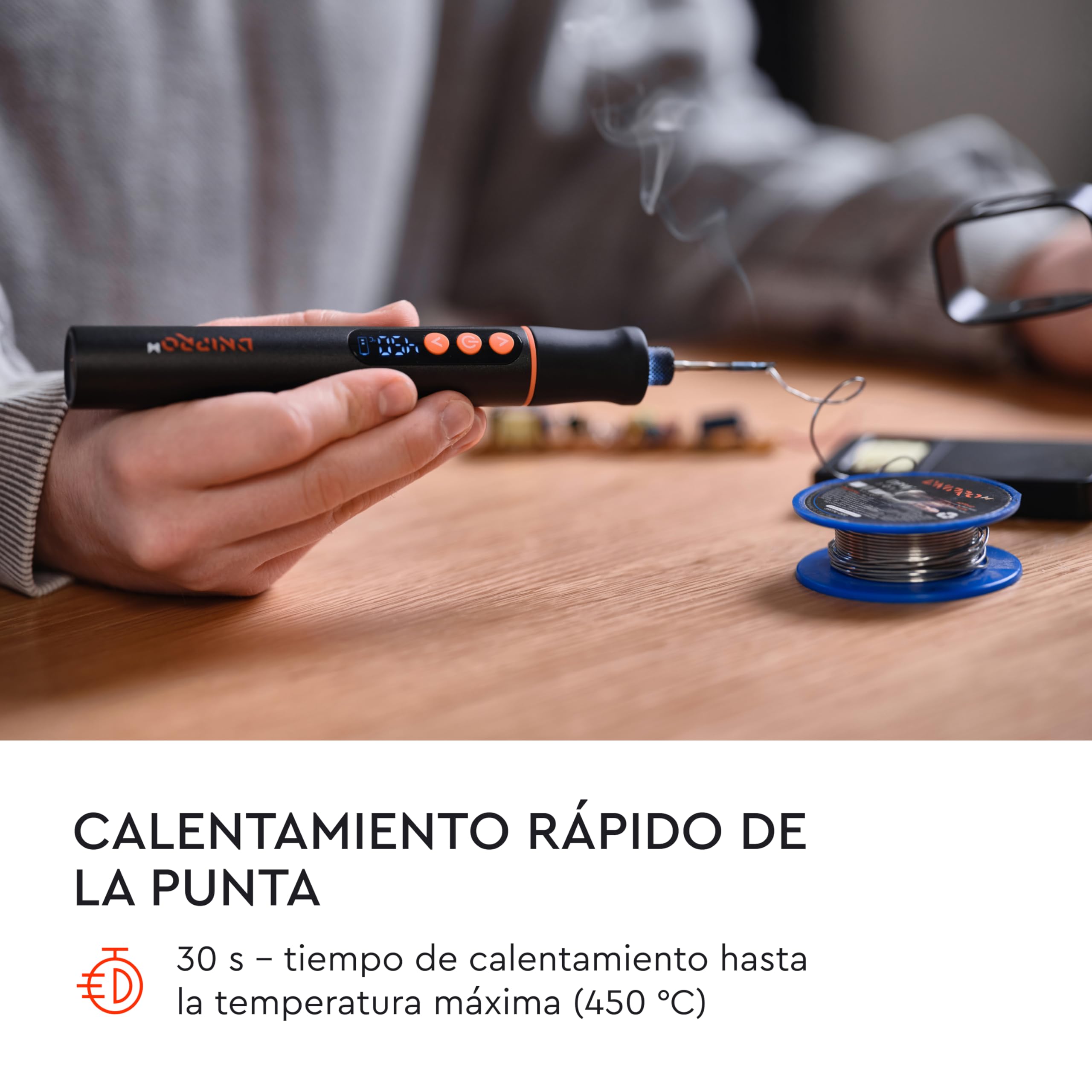 Soldador de Estaño Inalámbrico USB-C, 200-450°C, Calentamiento en 30s, Batería 2600mAh, Display LED, Soldador de Precisión para Electrónica, Kit Completo, CSI-36