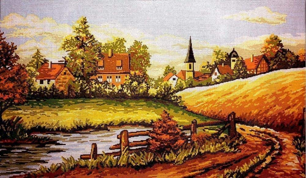Kit de broderie tapisserie paysage pour salon : détendez-vous avec ce point de croix 50x30cm