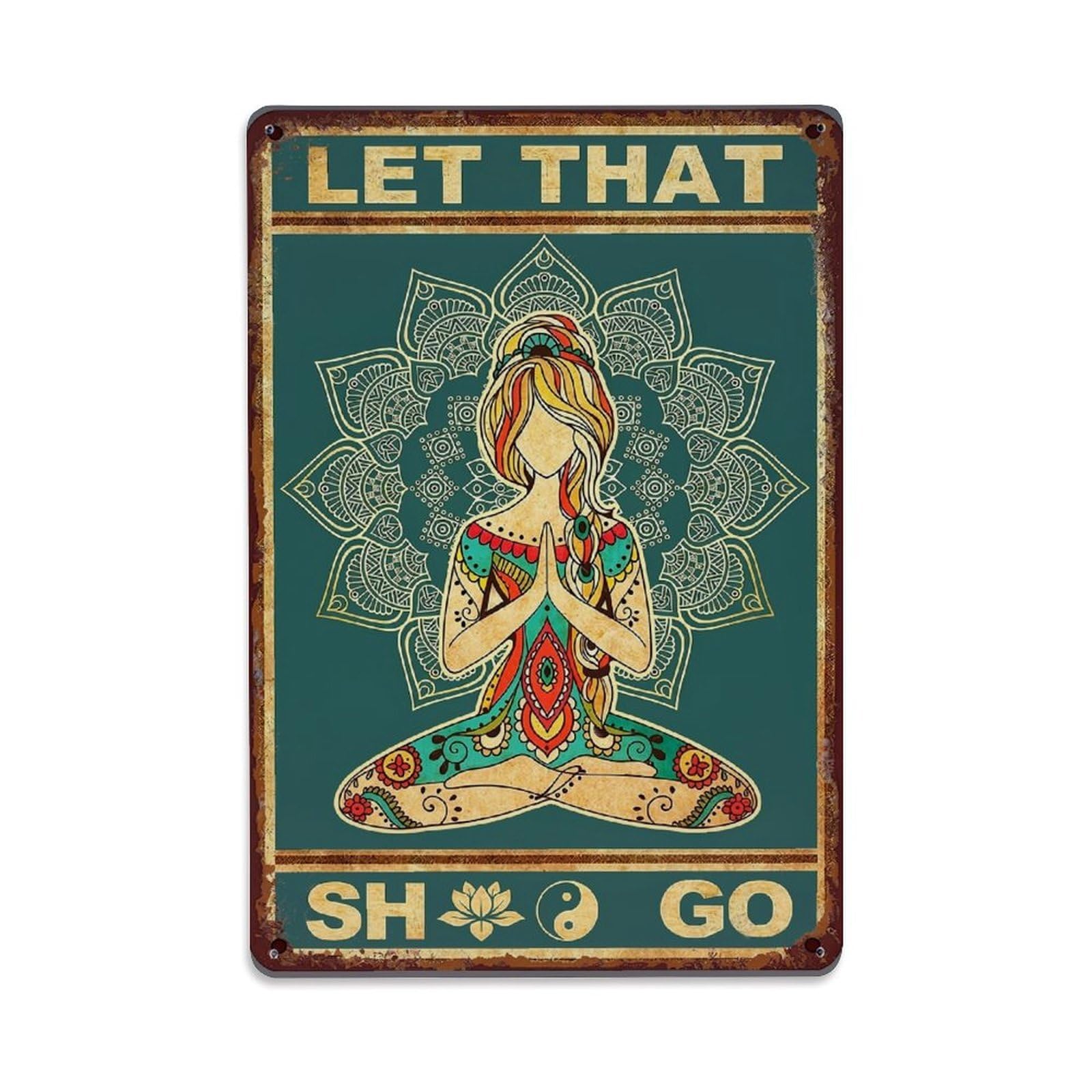 Yoga Woman Mandala Vintage Sign Retro Metal Tin Sign, Vintage Metal Poster for home, Gaming Room, Studio Workshop,Bar,Garage Wall Art Decor 8x12 Inch