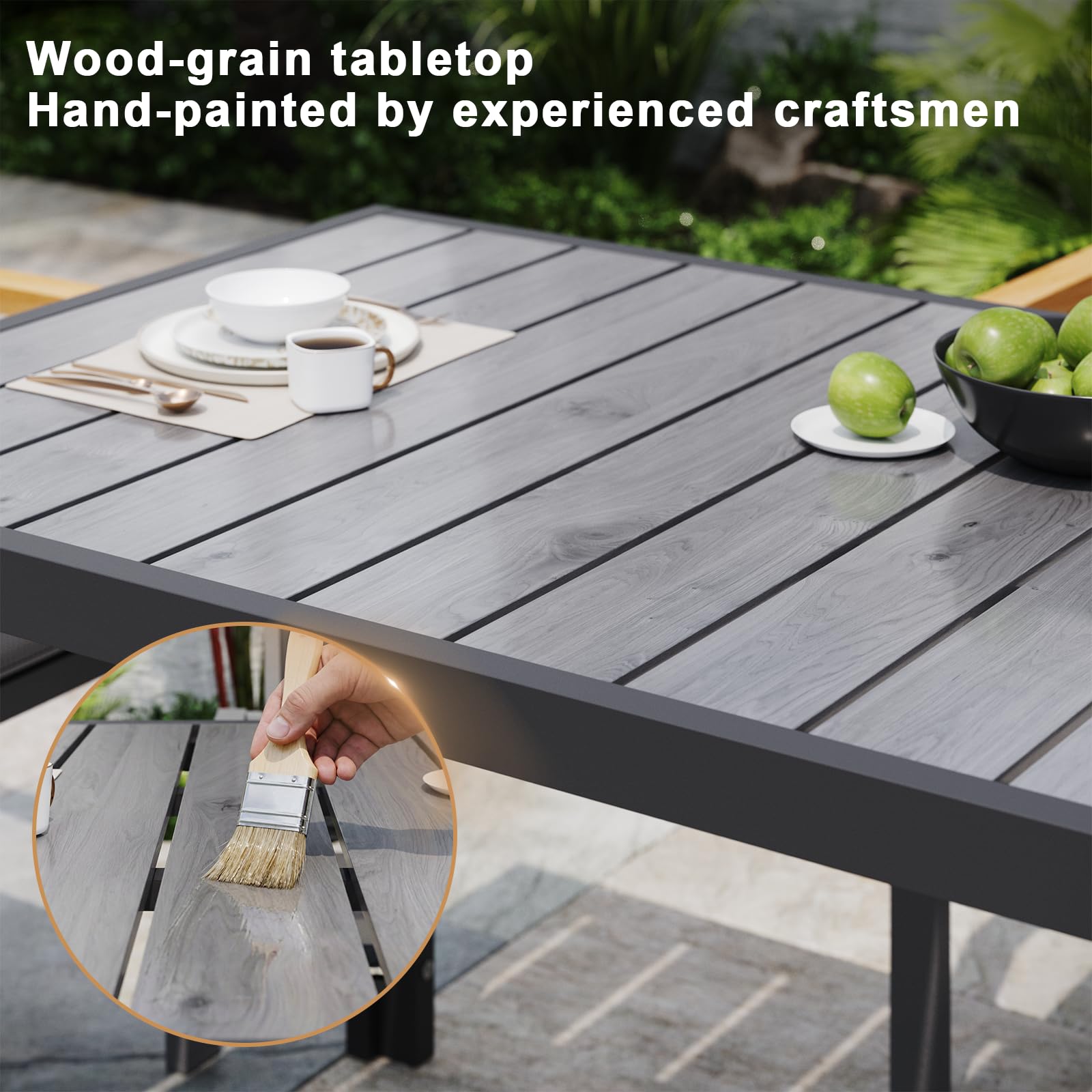 JUMMICO Gartenmöbel Set Terrassen Set Aluminium Gestell mit Holzoptik PS Tischplatte Komfortabler Hochlehner Einfach Montiert,8 Personen Set