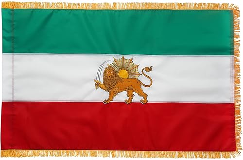 Miniatura 1 de Homissor Bandera de Irán antigua con flecos, banderas persas históricas bordadas de 3 x 5 pulgadas, bandera de sol de león iraní, borla cosida,