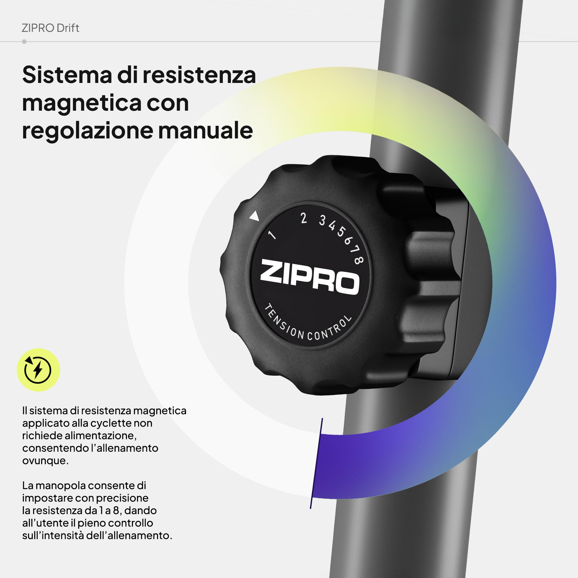 Zipro Cyclette Drift, Fitness Bike Ergometrico, Trainer Magnetico per Bicicletta, Ergometro fino a 120 kg, Bici da Interno, Cyclette per Allenamenti Domestici, Batteria Operata