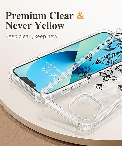 Miniatura 10 de GVIEWIN Funda diseñada para iPhone 13 de 6.1 pulgadas, con protector de pantalla de vidrio templado + protector de lente de cámara, flor