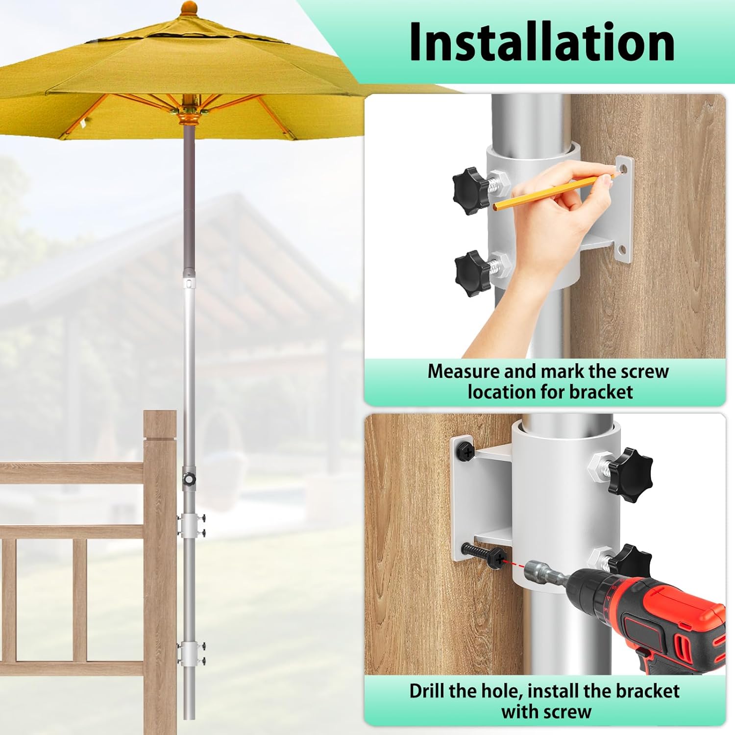 Deck Umbrella Mount Stainless Steel Patio Umbrella Holder, Umbrella Clamp Mount for Deck Railing Heavy Duty Outdoor Umbrella Clamp White (4 Pcs)