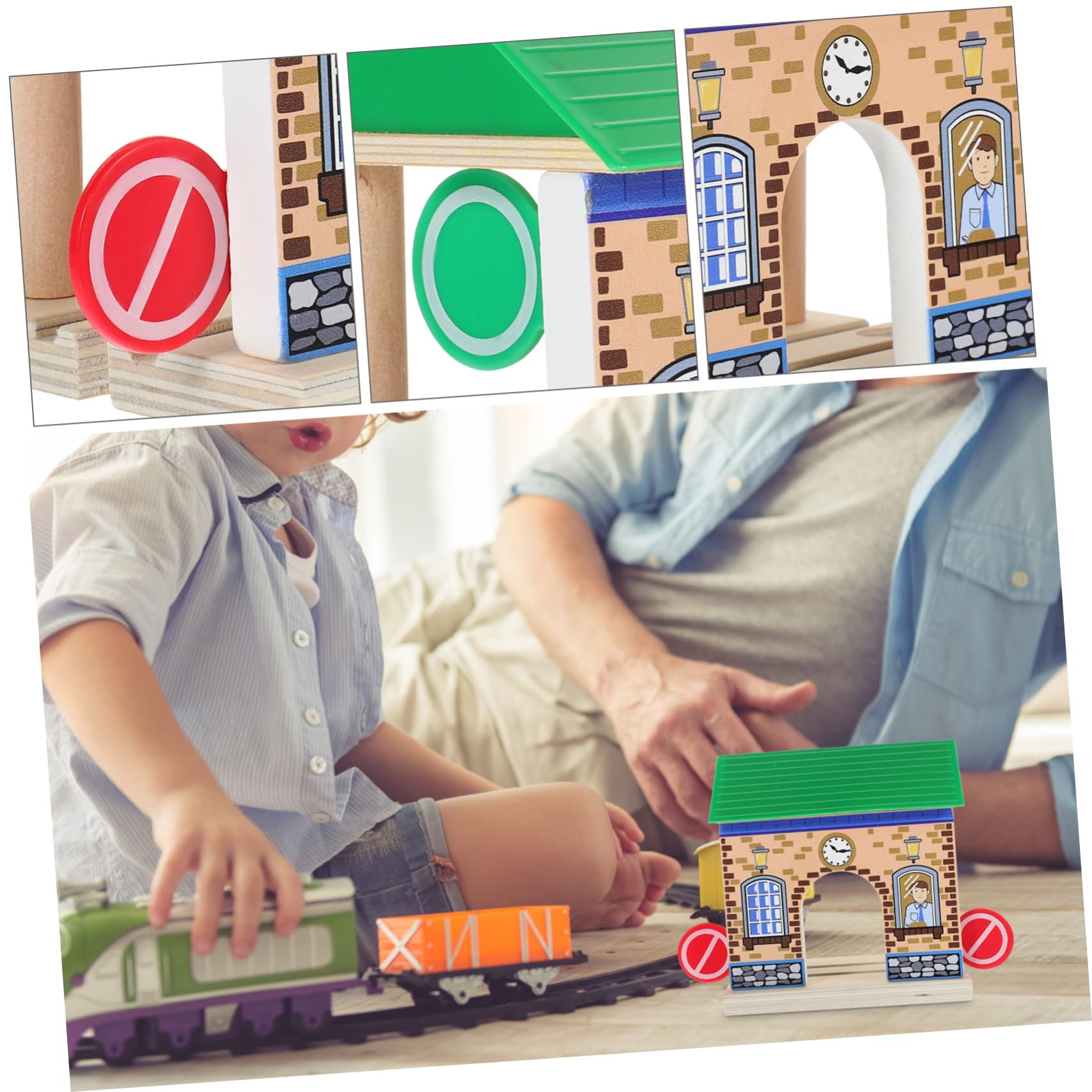 Toyvian Accesorio Superficie Pulida y Resistente de Estación de Tren de Juguete de Madera para Juegos Infantiles en Interiores y Exteriores