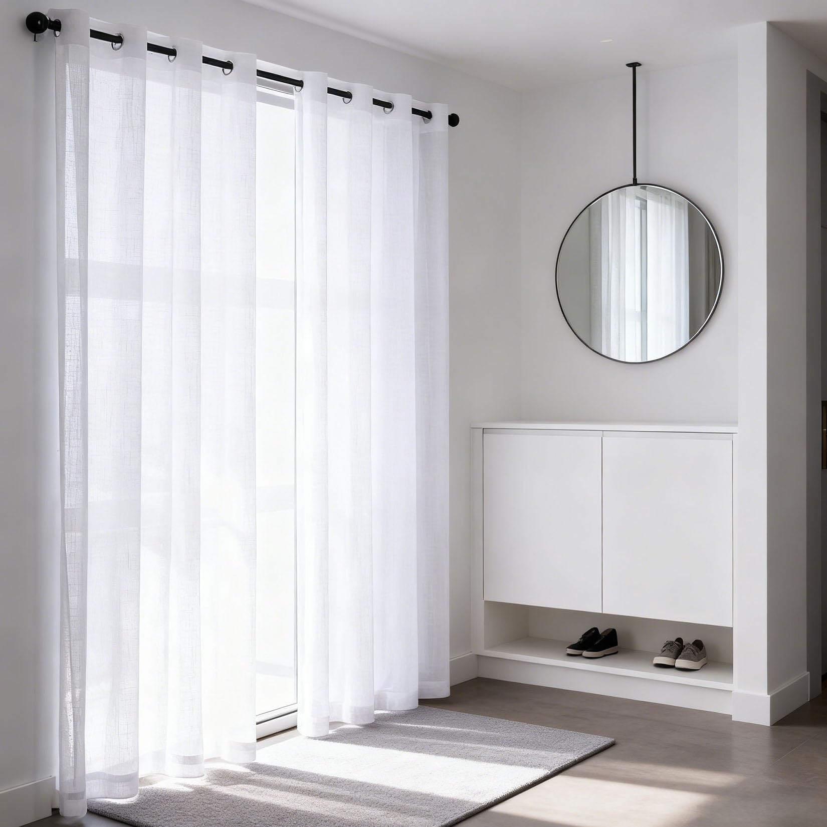Rideaux voilage 270 x 260 cm blancs semi-transparents élégants en lin doux pour grand salon