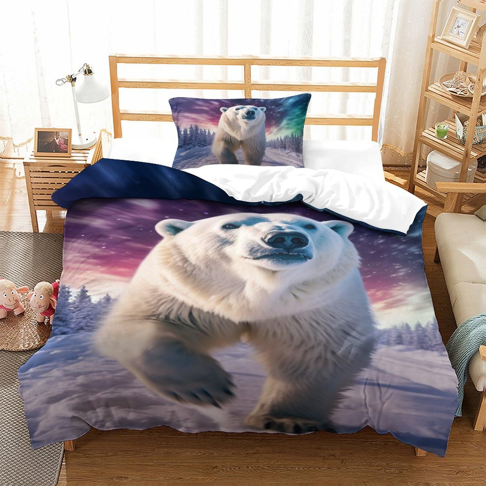 Parure de lit ours polaire 3 pièces en microfibres 135x200 cm pour chambre ado