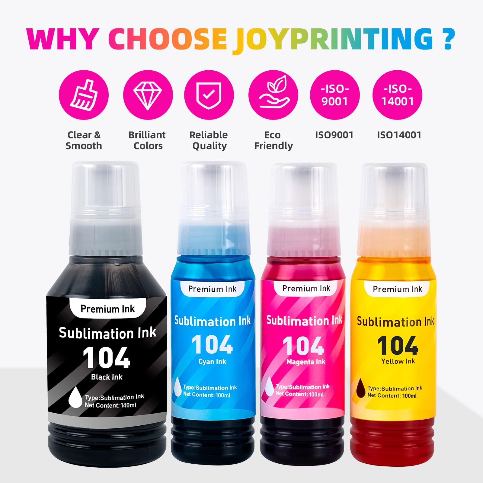 E104 Kit de recharge d'encre de sublimation compatible avec Epson Ecotank ET‑2711 ET-1810 ET-2710 ET-2861 ET-2862 ET-2712 ET-2714 ET-2715 ET-2720 ET-2721 (1 40 ml BK, 100 ml de couleur)