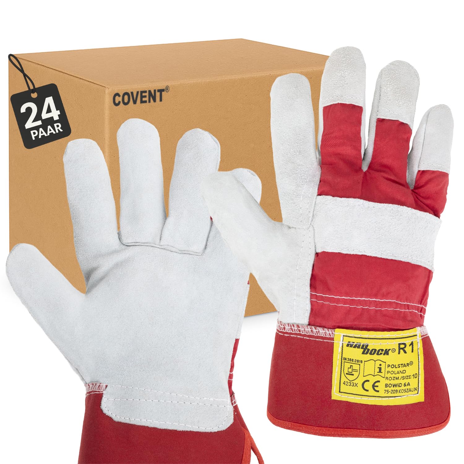 Covent Arbeitshandschuhe Herren Leder Gr 10 - Gartenhandschuhe dornenfest EN388 4233X – Schutzhandschuhe mit einer starren Manschette - mit Leder verstärkt