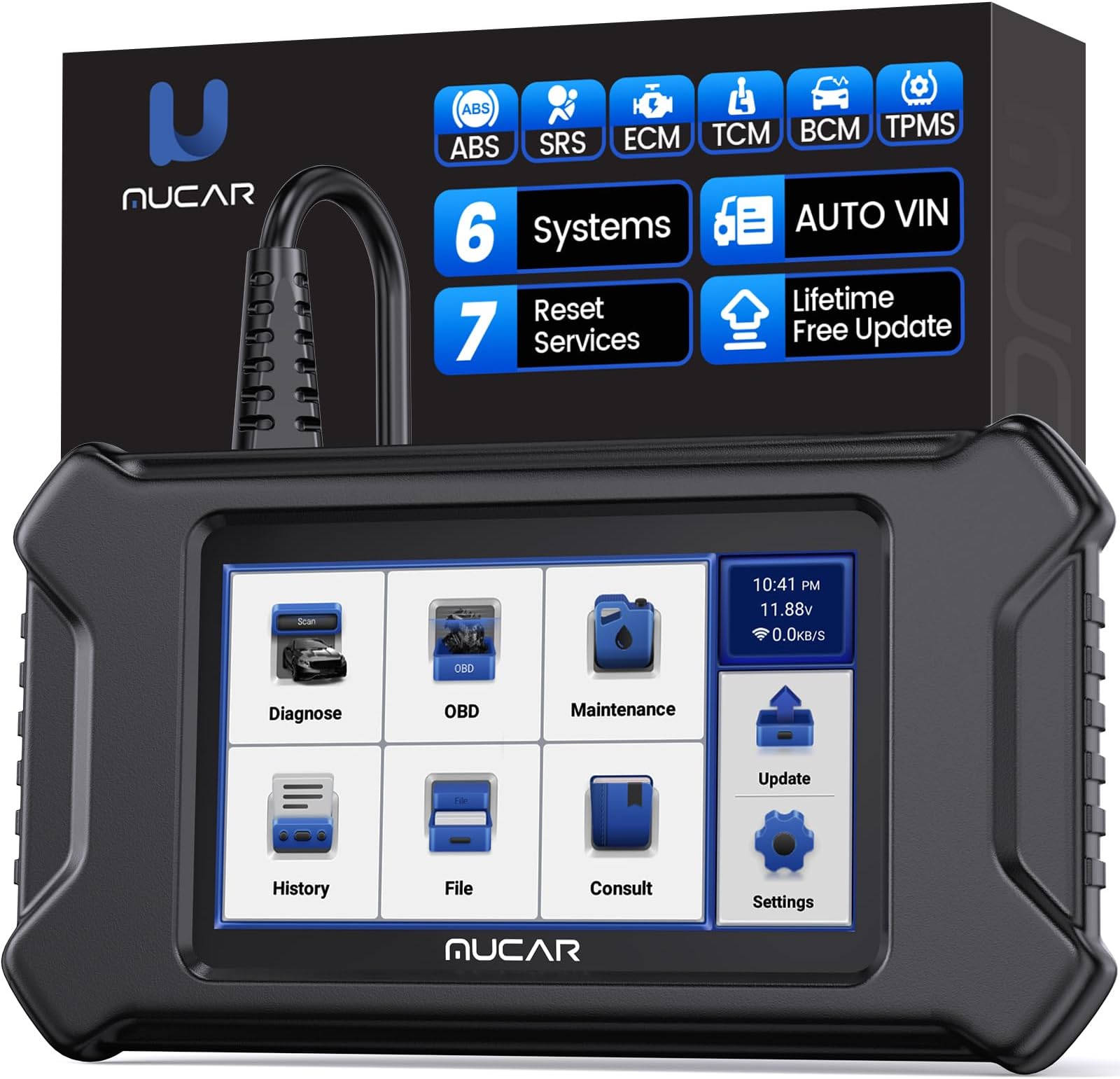 MUCAR Car Diagnostic Tool OBD2 Scanner, CS6 Car Scanner with 6 System (ABS SRS ECM TCM BCM TPMS) with 7 Reset Service (Oil EPB SAS ETS TPMS ABS DPF), Auto VIN Scan Tool for All Car Free Lifetime