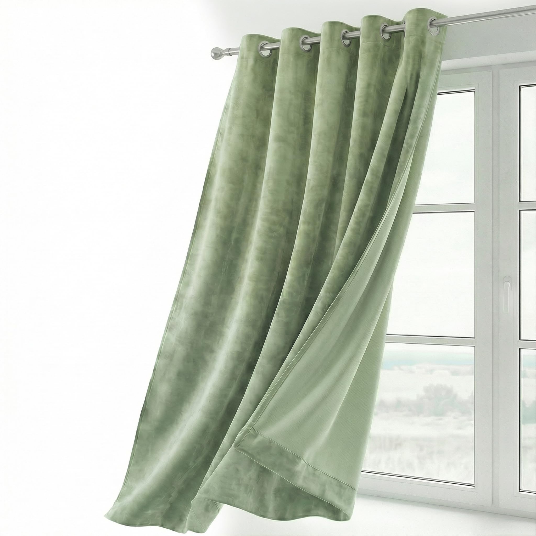 Beautex Light Green Velvet Blackout Curtain With Eyelets Opaque 300 X 245 Cm (Width 300 Cm, Height 245 Cm, )