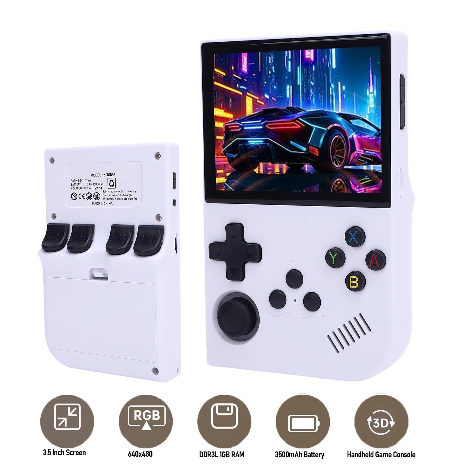Generic Console di Gioco Portatile retrò con Prestazioni Potenti 8 Ore di Riproduzione per gli Appassionati di Giochi retrò Bianco (64G)