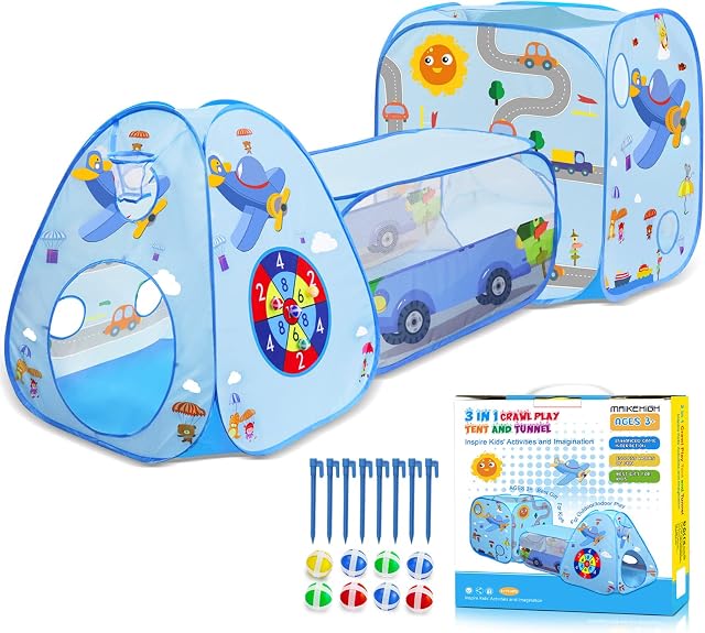 MAIKEHIGH Kids Play Tent and Tunnel, 3 in 1 Pop Up Play Tent Ball Pit for Toddlers Indoor Outdoor Playhouse with Crawl Tunnel Toy Gift for Children Baby Girls Boys