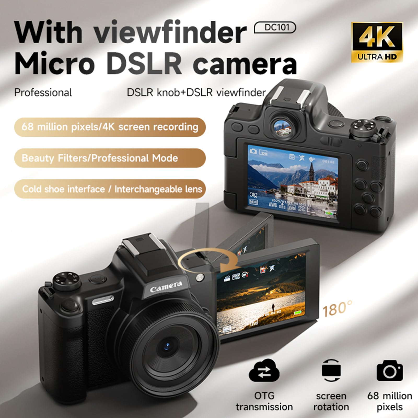 Fotocamera digitale avanzata da 68 MP con touchscreen e OTG per foto e video touchscreen