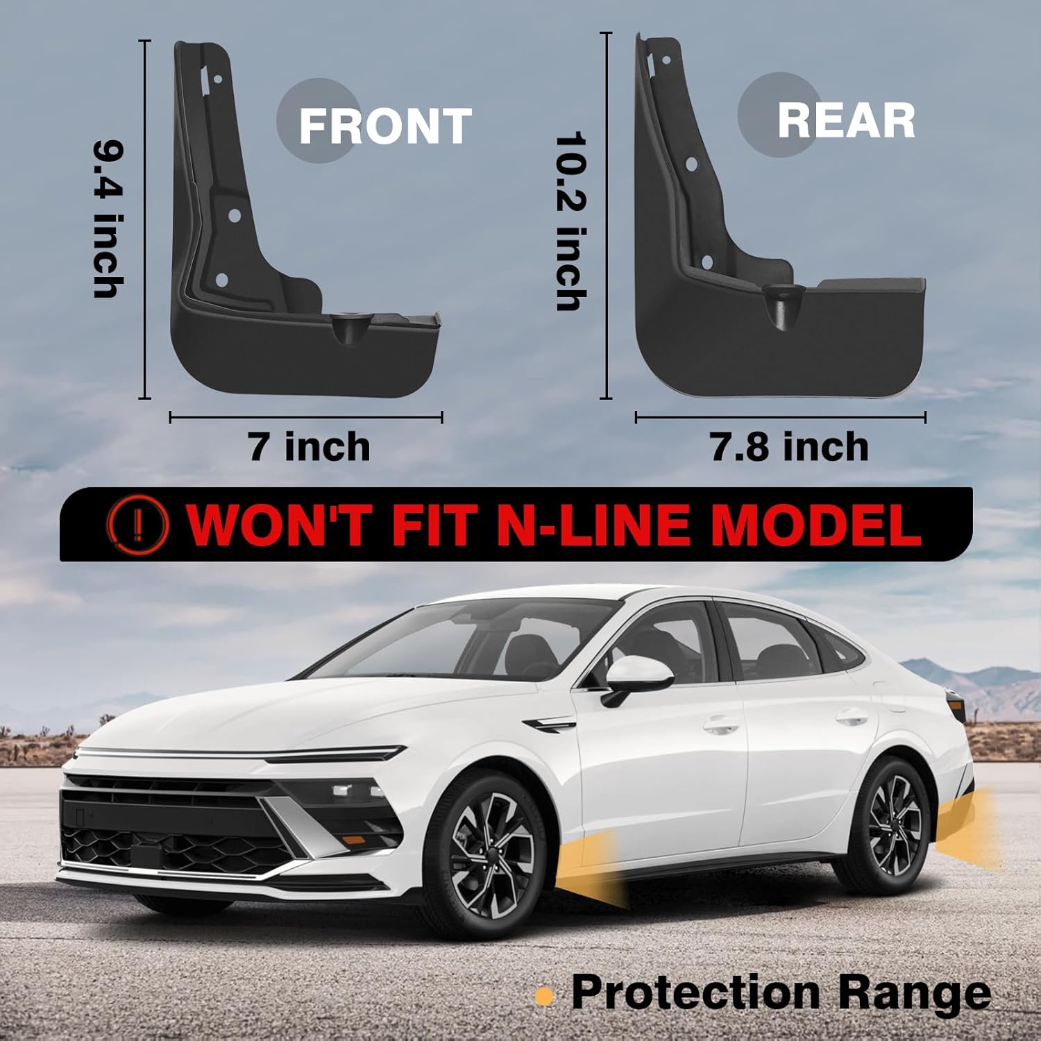 Muslogy Mud Flaps Splash Guards Compatible with 2024-2026 Hyundai Sonata Accessories Front and Rear Mudguards 4PCS ABS Material All Weather No Drilling Fender Kit with Hardware (Won't Fit N Line)