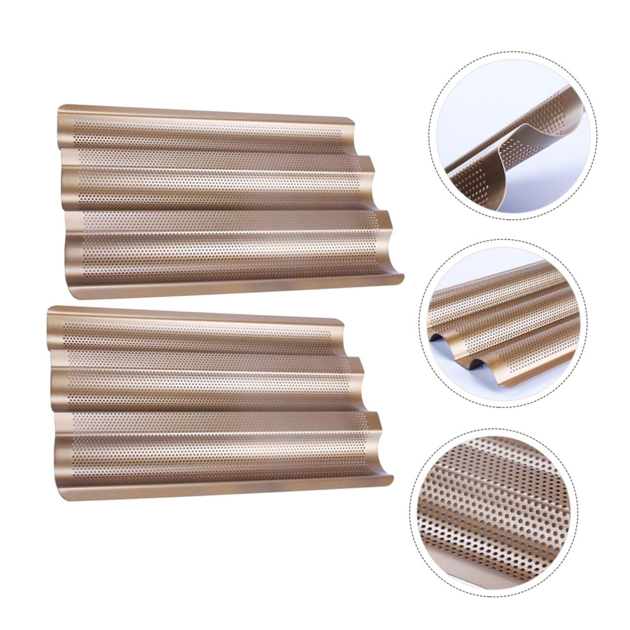 TIDTALEO 2 pièces Moule Baguette Antiadhésif Acier Doré Compartiments Cuisson Uniforme Rapide Lot de Petits Moules pour Français et Italien Fait Maison