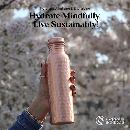 Miniatura 7 de Botella de agua de cobre puro para beber 34 oz grande - Botella de agua de cobre ayurvédica