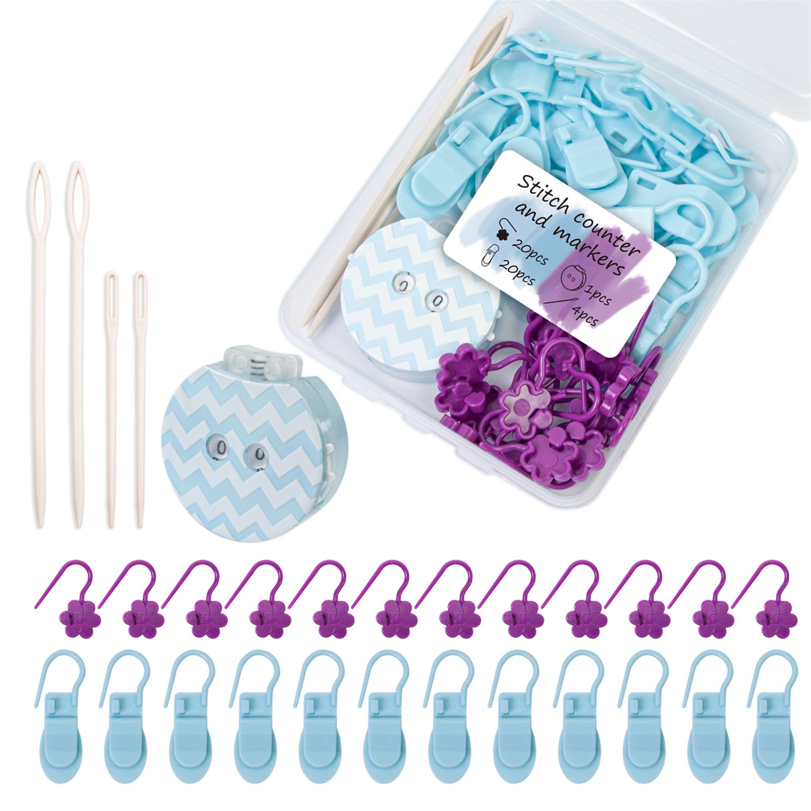 Shurhome 40Pcs Locking Stitching Markers with Knitting Counter and 4 Sewing Needle for Crochet Yarn Crafting Project Portable Crochet Counting Tool