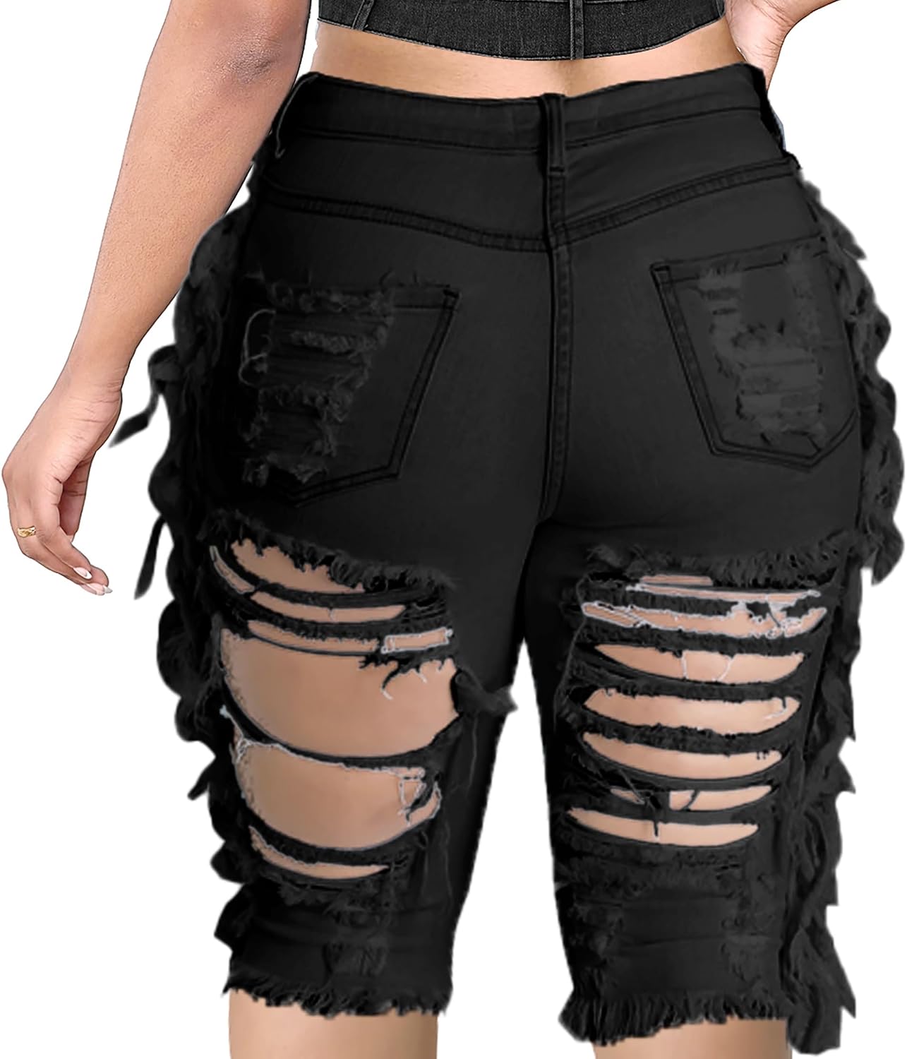 SeNight Women's Denim Shorts High Waisted Frayed Raw Hem Ripped Short Jeans