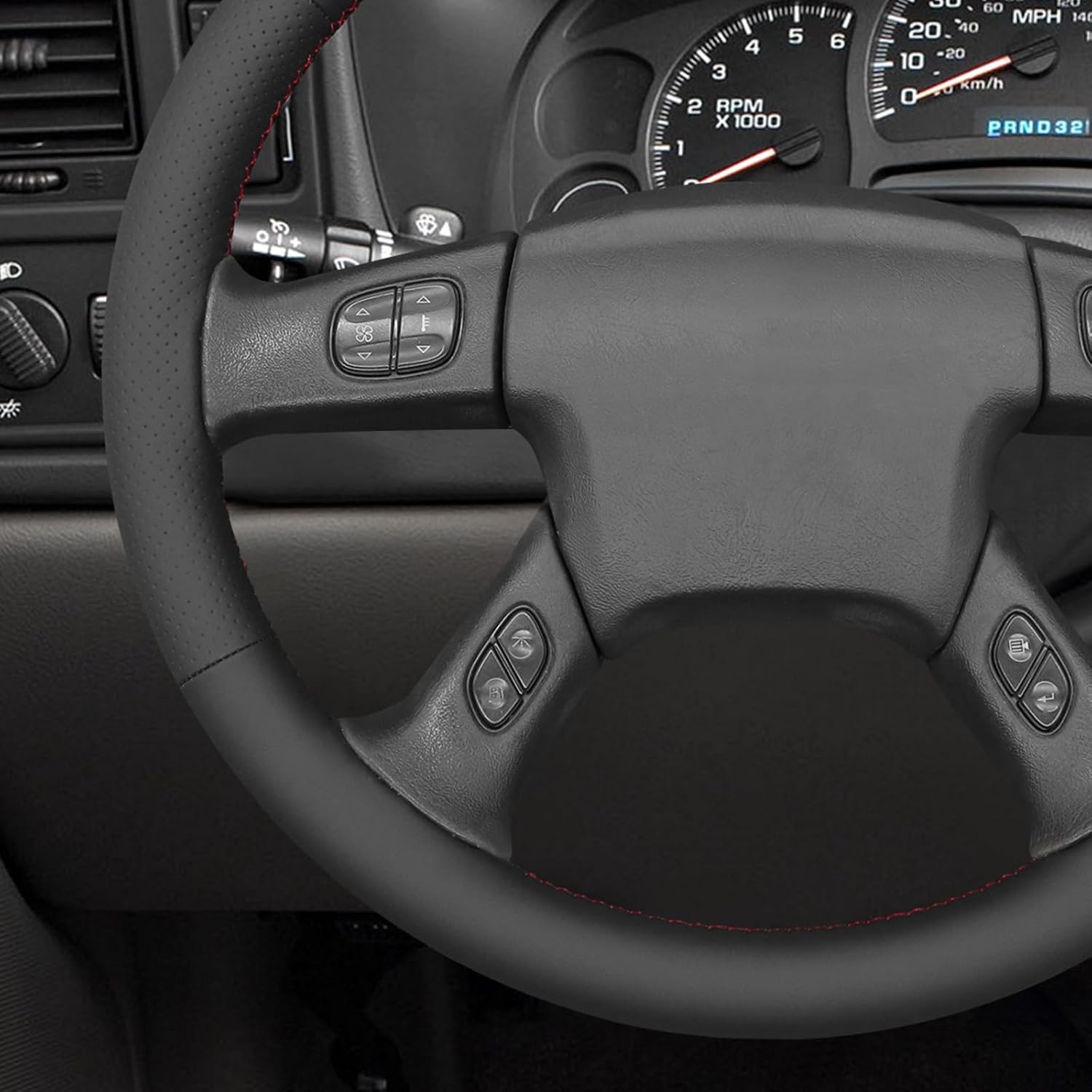 MEWANT Hand Stitch Car Steering Wheel Wrap Cover for Chevrolet Silverado 2003-2007 Steering Wheel Protector Steering Wheel Accessories