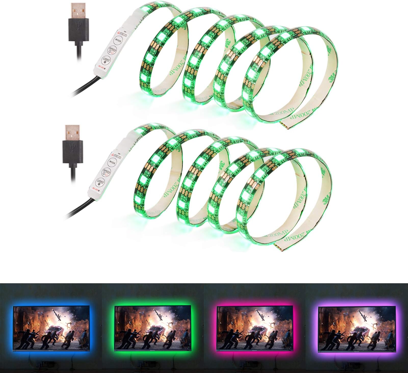 TV Led Backlight, 60 LED 3.28Ft Bias Light with Multi-Color Flexible 5050 RGB Strip Lights Gaming Lights for Flat Screen, HDTV, Desktop PC Monitor Background Lighting (2-Pack)
