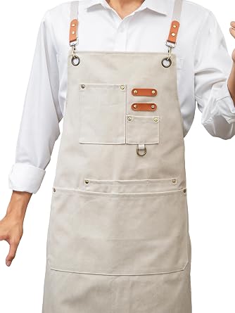 KITCHIEF Chef Aprons for Women Men with Oversized Pockets, 16-Ounce Cotton Canvas Cross Back Apron for Baking,Cooking,Serving