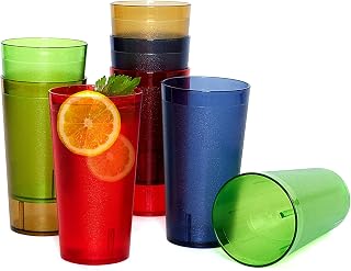 Plastic Cups Reusable, Plastic Tumblers Drinking Glasses Set of 8, Unbreakable Drinking Cup for Kitchen, BPA Free Stackable Restaurant Cups for Hot Drink & Cold Drink (Colorful, 12 oz)